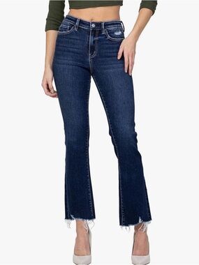 Flying Monkey High-Rise Ankle Bootcut Frayed Hem Women's Jeans